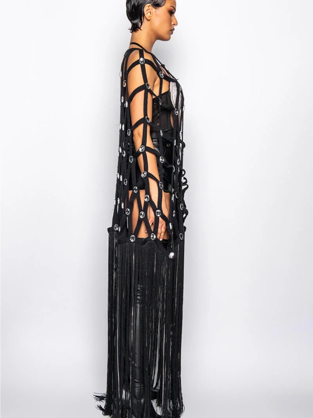 ZELINA FRINGE EMBELLISHED LONG CARDIGAN by Akira - Picture 6 of 8